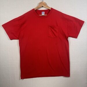 VTG 90s Russell Athletic Blank Red USA Single Stitch Nu-Blend T-Shirt Sz Large